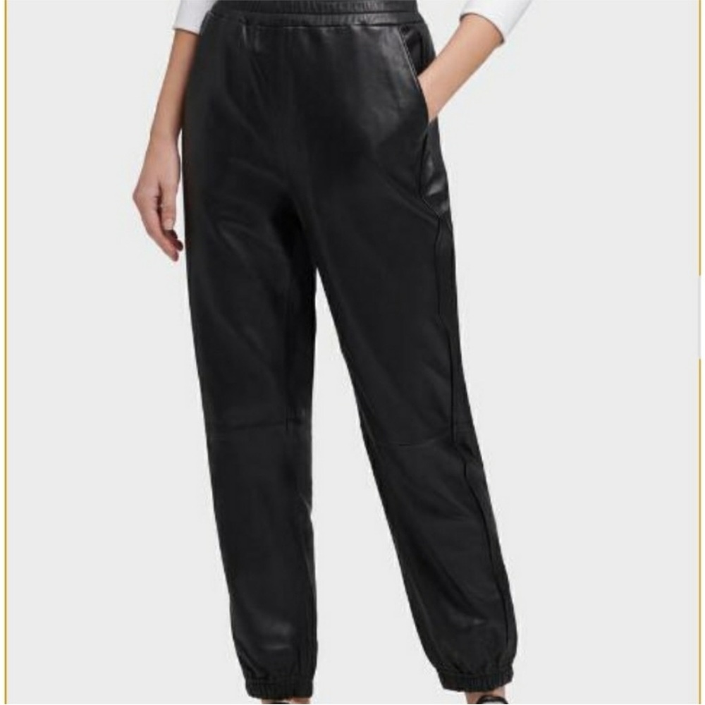 DKNY Black Genuine Leather Joggers